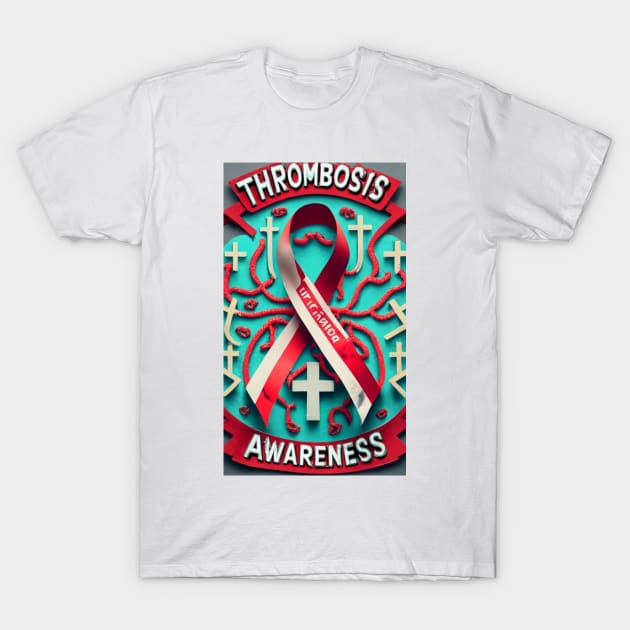 Thrombosis Awareness Ribbon Colorful Background T-Shirt by Seeds of Authority